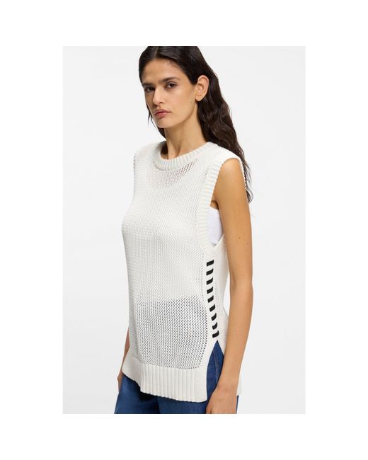 Boss White Cotton Top With Mesh Structure