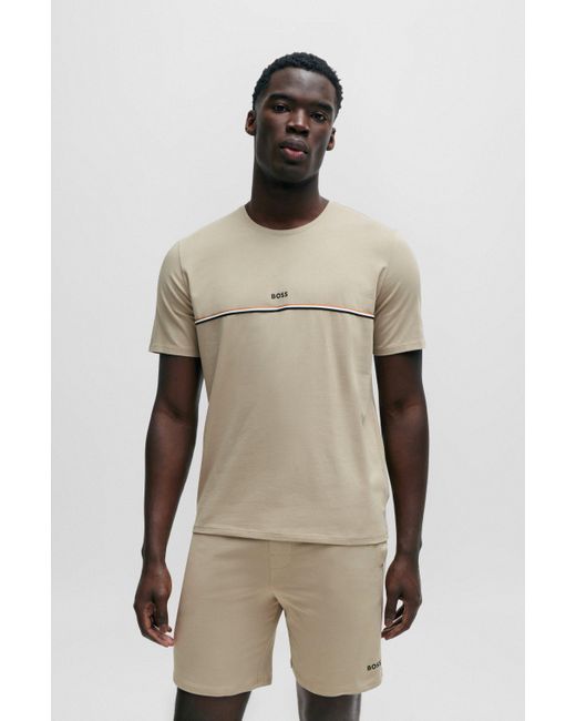 T-shirt de pyjama en coton stretch à logo imprimé Boss pour homme en coloris Natural