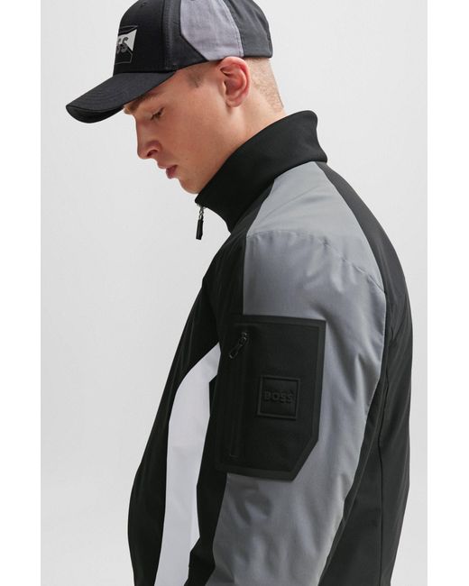 Boss Black Water-repellent Padded Jacket With Branded Sleeve Pocket for men