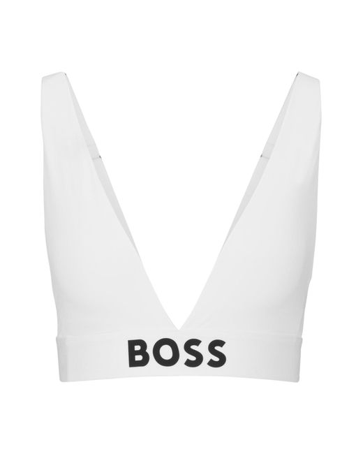 Boss White Padded Triangle Bra In Stretch Fabric With Contrast Logo