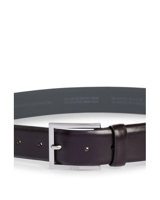 Boss Brown Leather Belt With Square Logo-engraved Buckle for men