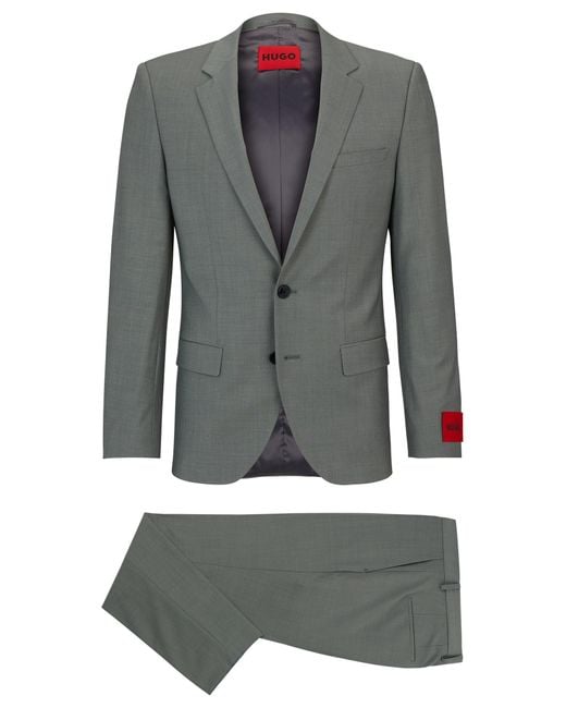 HUGO Gray Slim-fit Suit In Mohair-look Stretch Cloth for men