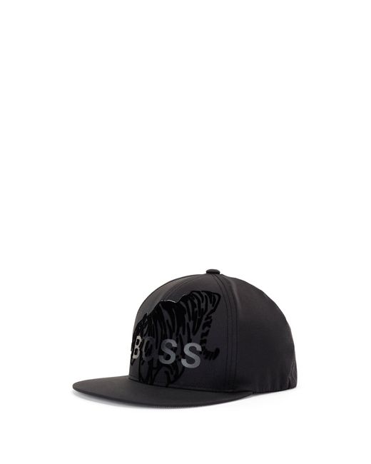 BOSS by Hugo Boss Black Water-repellent Cap With Tiger Artwork And Rhinestone Logo for men
