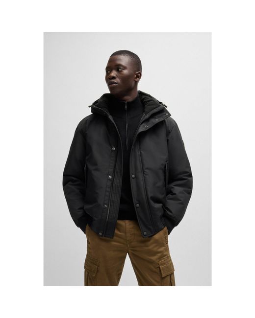 Boss Black Water-Repellent Parka Jacket With Polar-Fleece Collar Lining for men