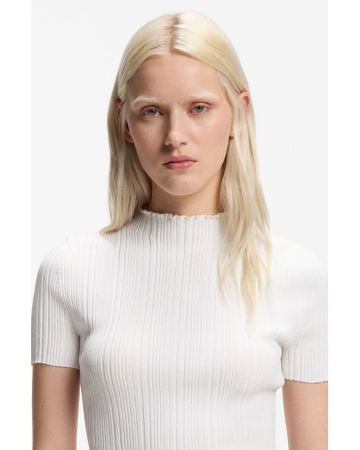 HUGO Trui Met Onregelmatige Ribstructuur En Hoge Hals in het White