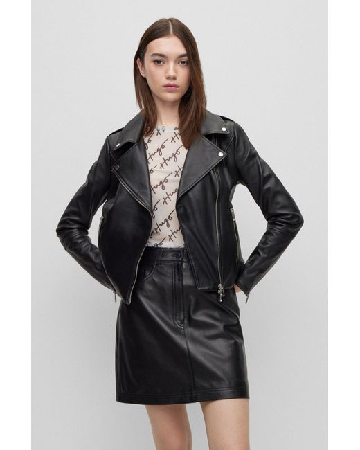 BOSS Leather Regular fit Biker Jacket With Asymmetric Zip in Black Lyst Canada