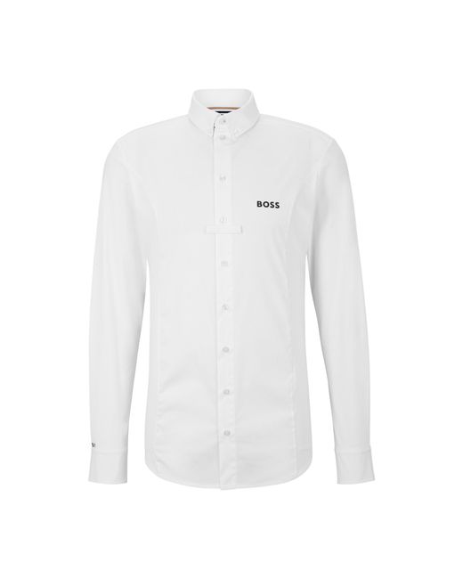 Boss White Equestrian Slim-Fit Show Shirt for men