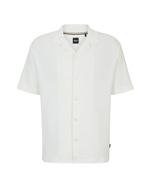 Boss Regular-Fit Hemd aus Baumwoll-Bouclé mit geripptem Kragen in White für Herren