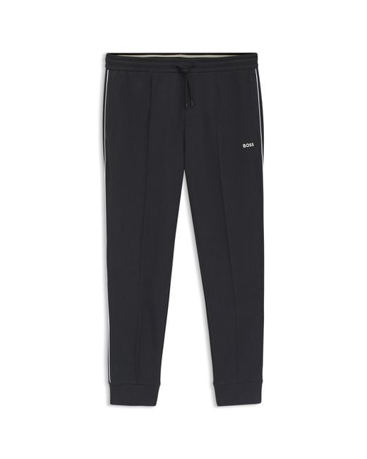 Boss Black Cotton-Blend Tracksuit Bottoms With Piping Details for men