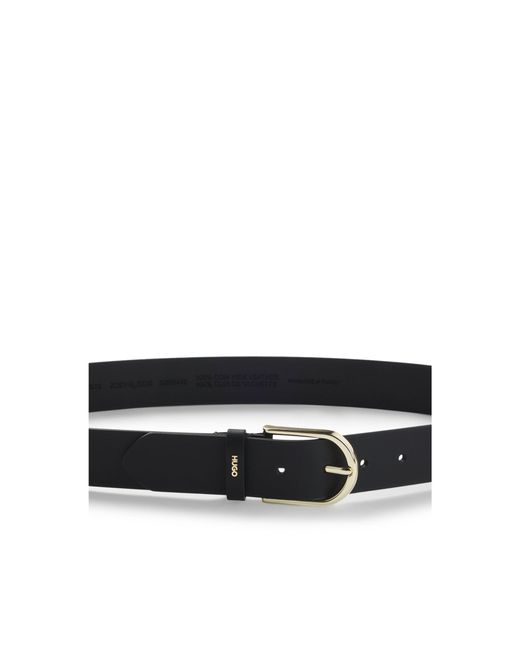 HUGO Black Leather Belt With-Tone Hardware