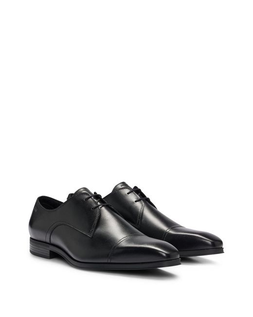 Boss Black Leather Lace-up Derby Shoes With Emed Logo for men