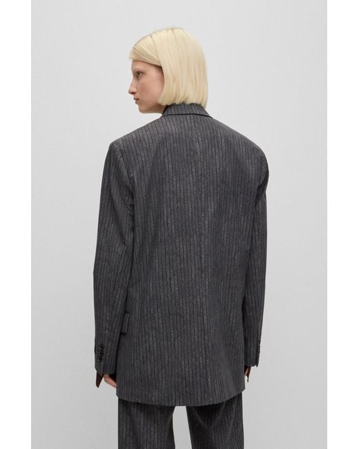 BOSS by Hugo Boss Gray Double-breasted, Pinstriped Blazer In Stretch Jersey