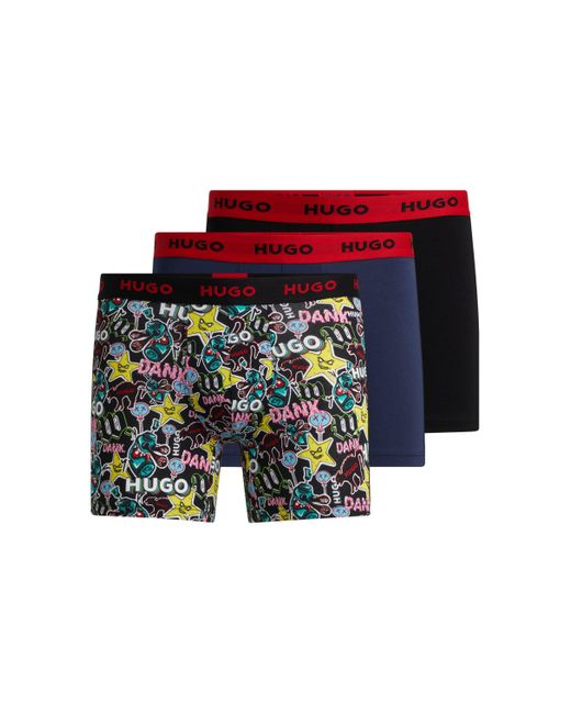 HUGO Dreier-Pack eng anliegende Boxershorts aus Stretch-Baumwolle mit Logos in Red für Herren