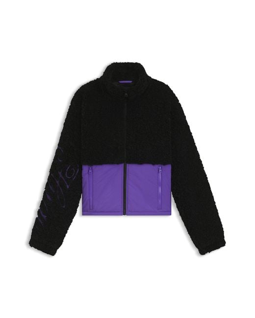 HUGO Black Teddy-Jacke Im Colour-Block-Design Mit Logo-Stickerei
