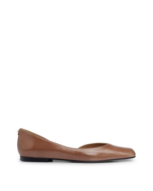 Boss Brown Ballerina Flats In Leather With Asymmetric Design