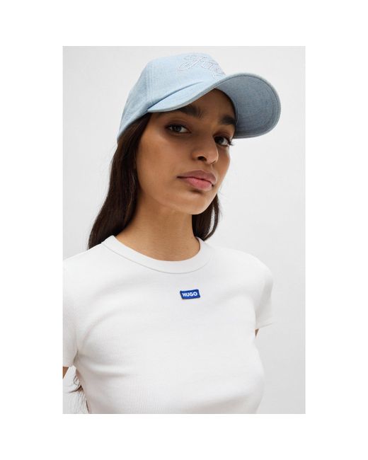 HUGO Blue Denim Cap With Crystal-Studded Logo