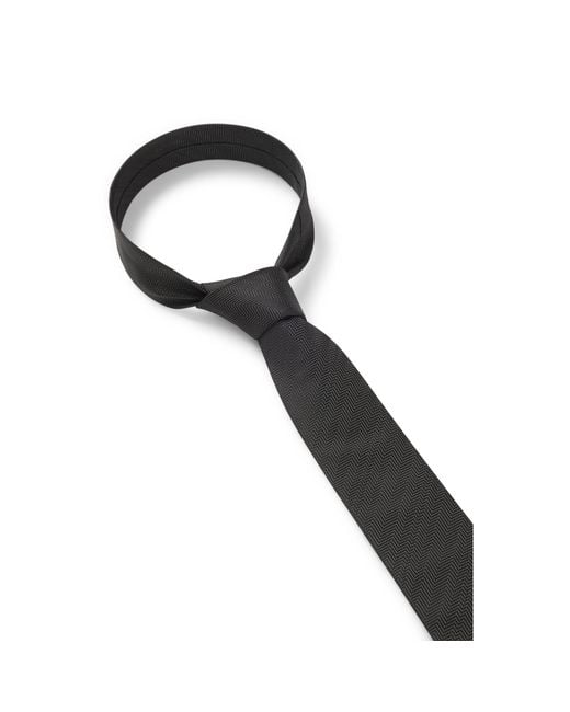 HUGO Black Silk Tie With Jacquard-Woven Pattern for men