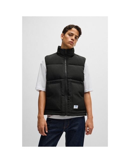 HUGO Black Water-Repellent Gilet With Logo Label for men