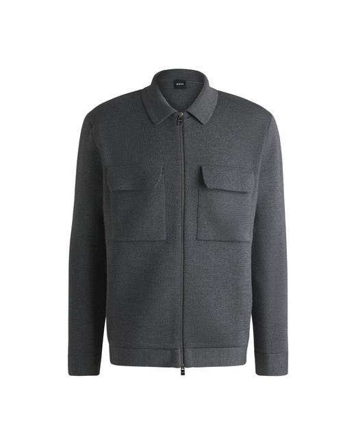 Boss Gray Zip-Up Regular-Fit Cardigan for men