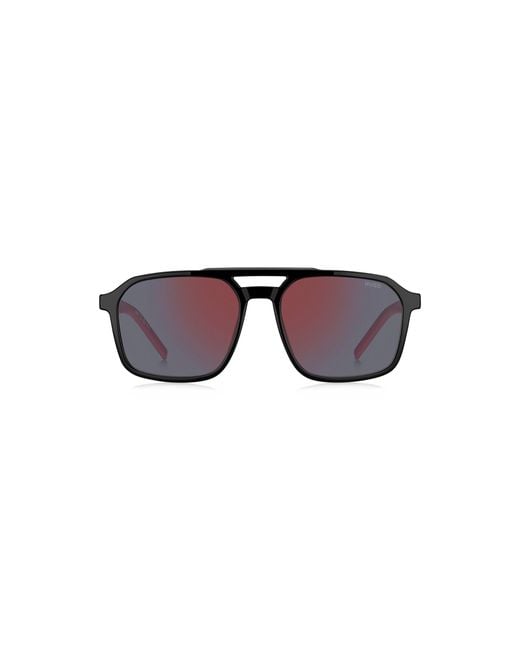 HUGO Black Double-Bridge Sunglasses With Two-Tone Temples for men