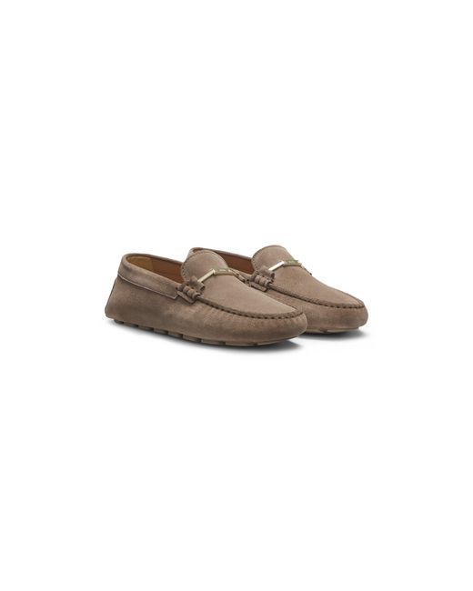 Boss Brown Suede Moccasins With Driver Outsole