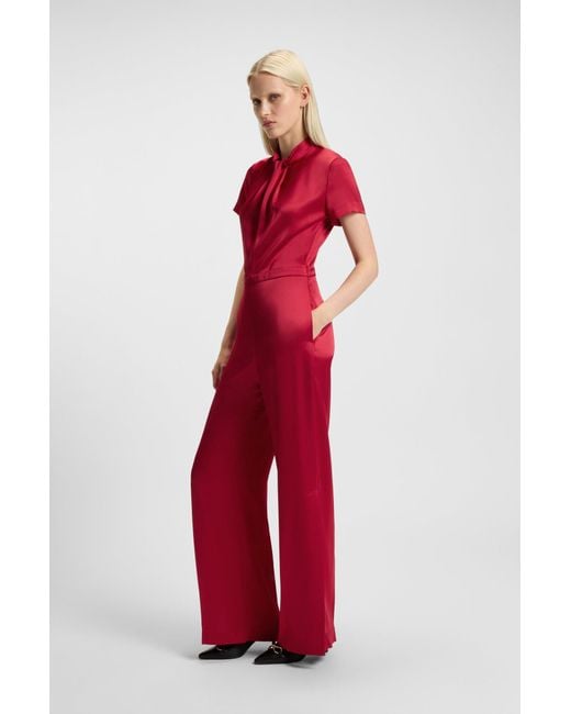 HUGO Red Regular-Fit Overall Aus Satin Mit Drapierung Am Ausschnitt
