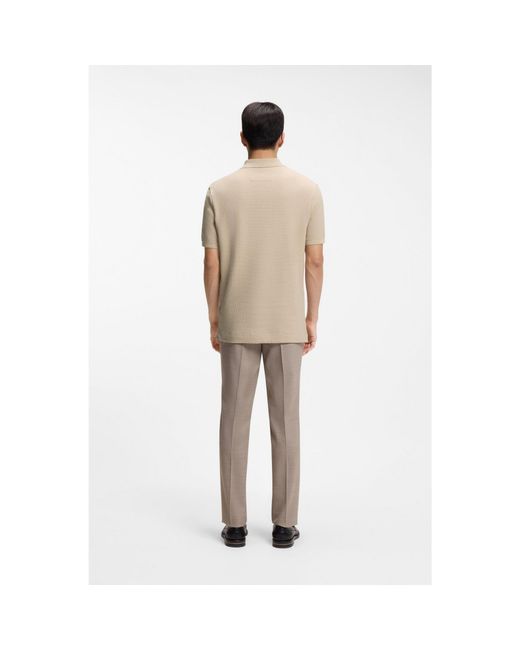 Boss Brown Mercerised-Cotton Polo Shirt With Basket Weave for men
