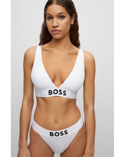 BOSS - Stretch-jersey triangle bra with logo straps
