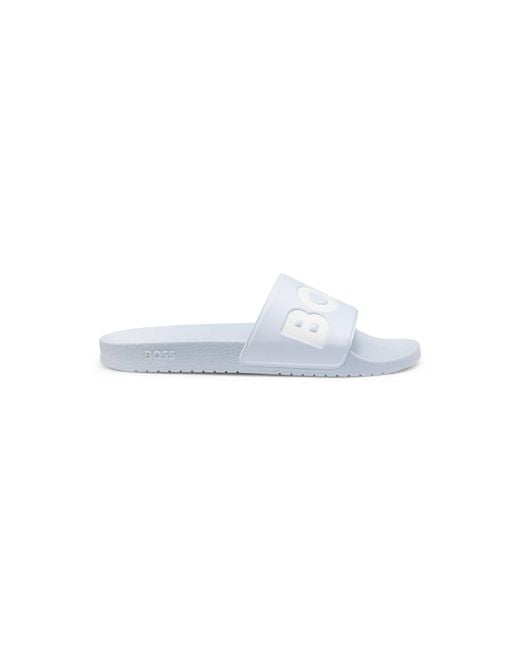 Boss Blue Italian-Made Slides With Large Logo Detail for men