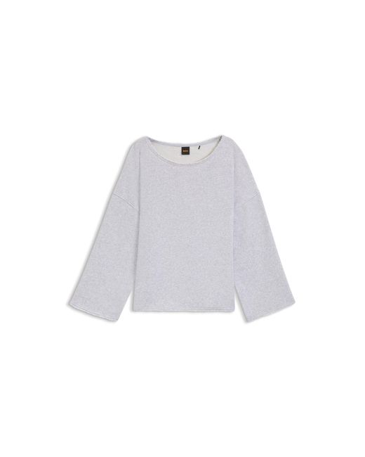 Boss Gray Loose-Fit Cotton-Blend Sweatshirt With Raw-Cut Edges