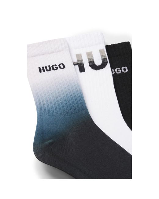 HUGO Blue Three-Pack Of Short Socks With Logos for men