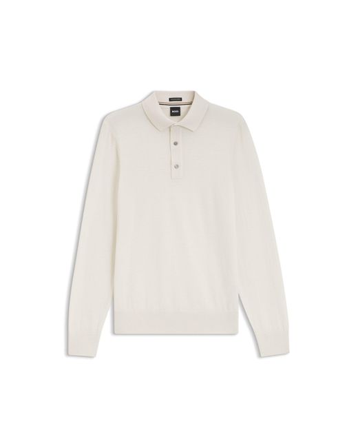 Boss White Long-Sleeved Polo Sweater for men