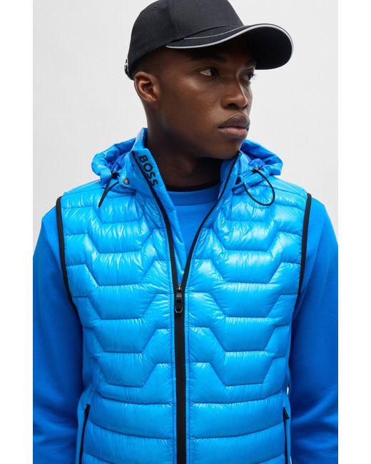 Boss Blue Water-repellent Regular-fit Gilet With Signature Quilting for men