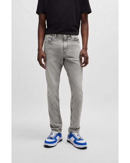 HUGO Graue Jeans aus Stretch-Denim mit mittlerer Bundhöhe in Gray für Herren