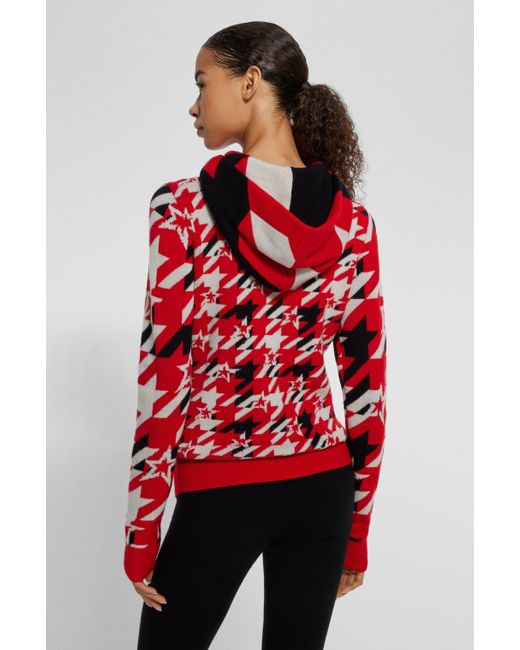 Boss Red X Perfect Moment Houndstooth Hoodie In Virgin Wool