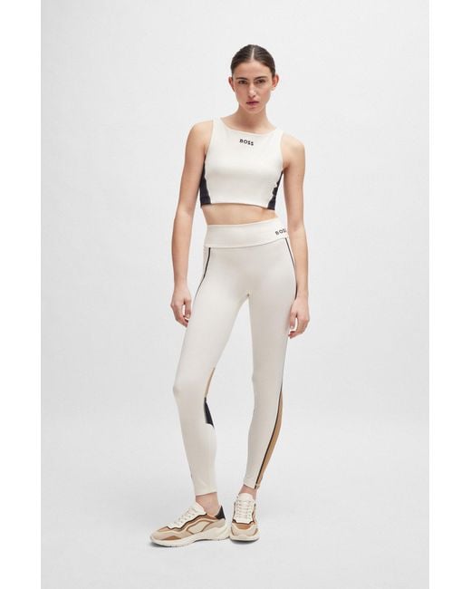 Boss White Slim-fit leggings With Side Stripes And Logo Detail