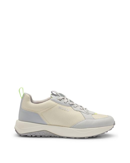 HUGO White Mixed-material Trainers With Honeycomb Mesh for men