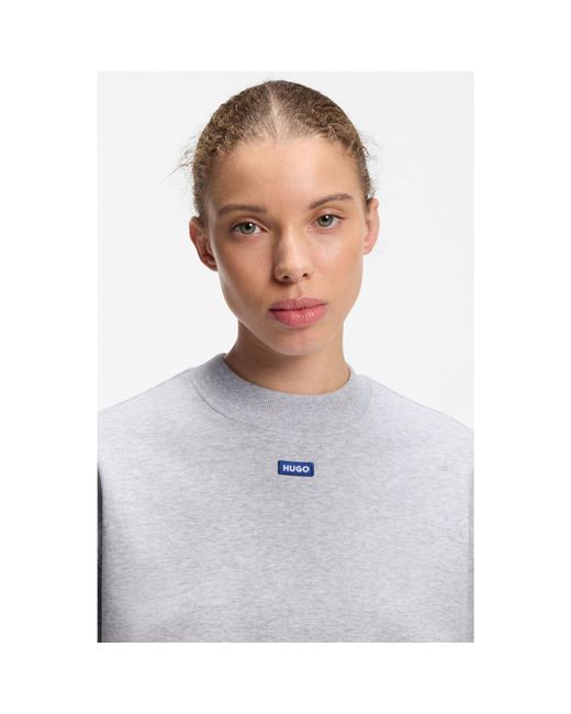 HUGO Gray Cotton-Terry Sweatshirt With Logo Badge