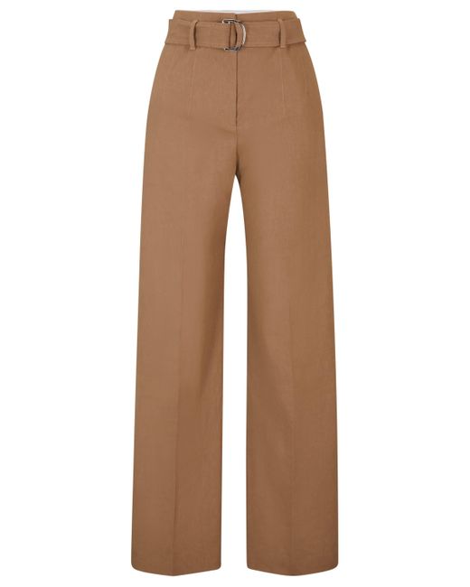 Boss Natural Relaxed-fit Trousers In A Linen Blend