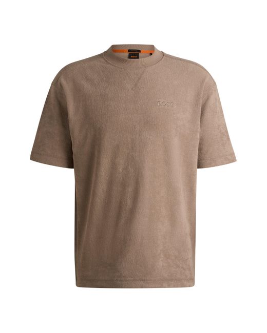 Boss Relaxed-fit T-shirt Van Katoenen Badstof Met Logodetail in het Brown voor heren