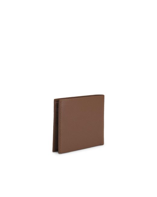 Boss Brown Grained-Leather Folding Wallet With Polished Logo Lettering for men