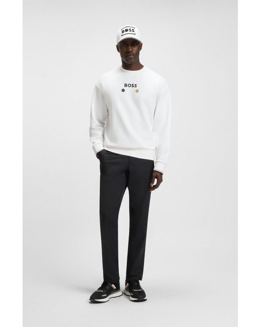 Boss Sweatshirt Aus Baumwoll-Terry Mit Logo-Detail in White für Herren