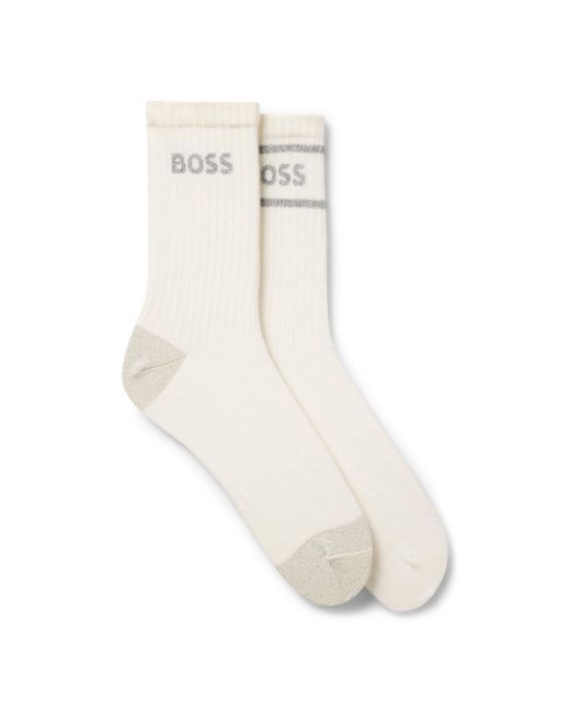 Boss White Two-Pack Of Short-Length Socks With Sparkly Logos