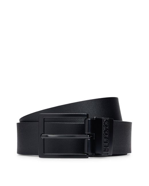 HUGO Black Reversible Italian-leather Belt With Pin And Plaque Buckles for men