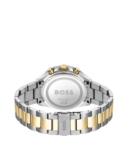 Montre chronographe avec cadran gris et bracelet bicolore à maillons Boss pour homme en coloris Metallic