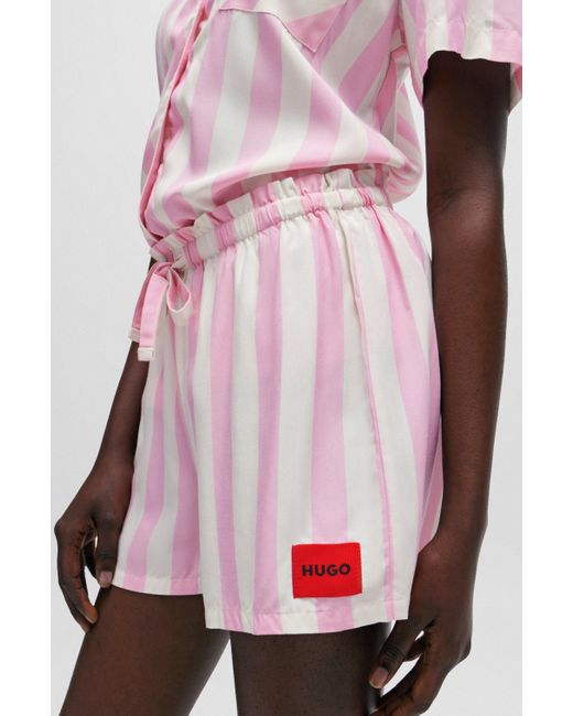 HUGO Pink Patterned Pajama Shorts With Red Logo Label