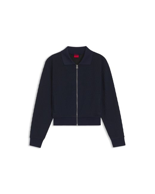 HUGO Blue Zip-Up Sweatshirt With Stacked-Logo Puller