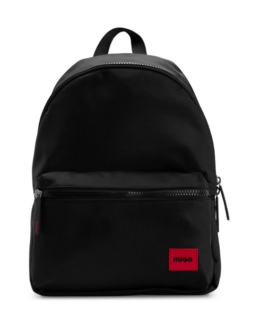 HUGO Black Backpack With Red Rubber Logo Label And Top Handle for men