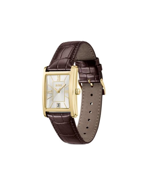 Boss Brown Leather-Strap Watch With- Dial for men