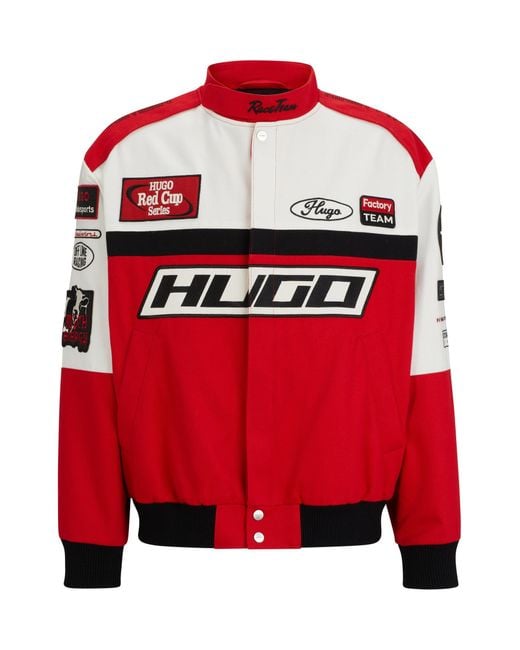 HUGO Colour-blocked Regular-fit Jacket With Racing-inspired Badges for men